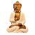 ESCULTURA BUDA MEDITACAO MADEIRA NATURAL E BRANCA 35CM - Imagem 1