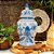 POTE EM PORCELANA TURQUESA E BRANCO PASSARO COM TAMPA D18XA34CM - Imagem 3