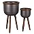 CJ. DE CACHEPOTS DECORATIVOS EM MADEIRA E METAL CINZA E MARROM - 2PCS - Imagem 1