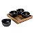 SET DE PORTA APERITIVOS DE CERAMICA PRETA E BASE DE MADEIRA - 4 PCS - Imagem 1