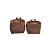 CJ DE CESTOS TRAMADOS EM COURO SINTETICO MARROM COM ALCA EM BAMBOO 2PCS - Imagem 1