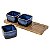 SET DE PORTA APERITIVOS DE CERAMICA AZUL E BASE DE MADEIRA - 3 PCS - Imagem 1