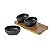 SET DE PORTA APERITIVOS DE CERAMICA PRETA E BASE DE MADEIRA - 3 PCS - Imagem 1