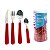 Faqueiro 24 Peças Jogo Talheres Conjunto Inox Pote Multiuso - Vermelho - Imagem 1