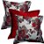 Capa Jacquard Estampada Decorativa p/ Almofada 43x43cm Floral Bordô e Rosa com Abas - Imagem 2