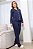 Pijama Feminino Longo Americano Basic em Viscolycra Marinho 11941 - Imagem 1