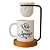 Kit Caneca Porcelana 325ml 'O meu pai é meu melhor amigo', com Coador de Café e Base de Madeira, Branco - Imagem 1