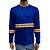 Camiseta gola redonda azul Royal - Manga longa com faixas - Imagem 1