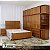 Guarda Roupas de Madeira 3 metros Triplex 06 Portas + Canto Puxador Curvo com Cama Casal de Madeira Três Listras e Criado Mudo Liso - Imagem 1