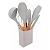 Jg 7 Pc Utensilios Silicone Cinza Cabo Madeira C/ Suporte - Imagem 1