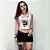 Camiseta top cropped feminino branco e preto crânio flor Hinganbana - Imagem 6
