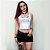 Camiseta top cropped feminino branco e preto The Cure Concert - Imagem 4