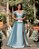 VESTIDO TAYLOR ZIBELINE OMBRO A OMBRO FLOWER - AZUL SERENITY - Imagem 1