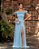 VESTIDO DE FESTA TAMIRES LONGO FLOWERS - AZUL SERENITY - Imagem 1