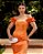 VESTIDO DE FESTA SABRINA CREPE ACETINADO FENDA - LARANJA - Imagem 2