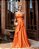 VESTIDO DE FESTA TAYLOR CREPE ACETINADO OMBRO A OMBRO - LARANJA - Imagem 1