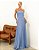VESTIDO LONGO DE FESTA CHIFFON T.Q.C. DETALHE BABADO - AZUL SERENITY - Imagem 1
