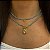 Choker duplo em cristal azul claro, pingente búzios e ponto de luz. - Imagem 2