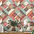 Papel de Parede Adesivo Vinil Efeito Linho Cruz Geométrico Colorido Verde Vermelho Vintage Sala Quarto - Imagem 1