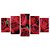 Quadro Mosaico Kit 5 Partes Rosa Vermelha Zoom Flores Elegante Sala Quarto - Imagem 1