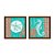 Kit 2 Quadros Decorativos Quadrado Azul Turquesa Cavalo Marinho Concha Mar Praia Vintage Pintura Madeira 21cm x 21cm - Imagem 6