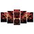 Kit Quadros Mosaico Vermelho Engrenagens Tigre Abstrato - Imagem 1