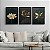 Kit 3 Quadros Decorativos Flores Douradas Fundo Preto Morderno - Imagem 7