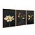 Kit 3 Quadros Decorativos Flores Douradas Fundo Preto Morderno - Imagem 6