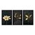 Kit 3 Quadros Decorativos Flores Douradas Fundo Preto Morderno - Imagem 3