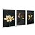 Kit 3 Quadros Decorativos Flores Douradas Fundo Preto Morderno - Imagem 2