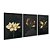 Kit 3 Quadros Decorativos Flores Douradas Fundo Preto Morderno - Imagem 4