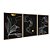 Kit 3 Quadros Decorativos Circulos Dourados Folhas Brancas Fundo Preto Linha Dourada Abstrato - Imagem 6