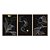 Kit 3 Quadros Decorativos Circulos Dourados Folhas Brancas Fundo Preto Linha Dourada Abstrato - Imagem 5