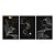 Kit 3 Quadros Decorativos Circulos Dourados Folhas Brancas Fundo Preto Linha Dourada Abstrato - Imagem 3