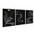 Kit 3 Quadros Decorativos Circulos Dourados Folhas Brancas Fundo Preto Linha Dourada Abstrato - Imagem 4