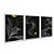 Kit 3 Quadros Decorativos Circulos Dourados Folhas Brancas Fundo Preto Linha Dourada Abstrato - Imagem 2