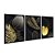 Kit 3 Quadros Decorativos Folhas Douradas Fundo Preto Moderno - Imagem 4