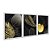 Kit 3 Quadros Decorativos Folhas Douradas Fundo Preto Moderno - Imagem 2