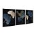 Kit 3 Quadros Decorativos Folhas Beges e Azuis Detalhes Dourados Moderno - Imagem 4