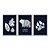 Kit 3 Quadros Decorativos Urso Florido Folhas Preto e Branco Frase Permaneça Selvagem - Imagem 1