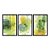 Kit 3 Quadros Decorativos Efeito Abstrato Manchas De Tina Amarelas E Verdes Sobre Um Fundo Branco Abstrato - Imagem 3