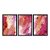 Kit 3 Quadros Decorativos Efeito Pintura Abstrata De Um Fundo Rosa E Laranja Splash de Tinta - Imagem 3