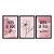 Kit 3 Quadros Decorativos Desenho De Uma Flor Fundo Rosa Com Frase - Imagem 3