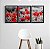 Kit 3 Quadros Decorativos Flores Vermelhas No Campo Preto E Branco - Imagem 7