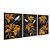 Kit 3 Quadros Decorativos Desenho Flor Amarela E Cinza Com Fundo Preto - Imagem 6