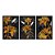 Kit 3 Quadros Decorativos Desenho Flor Amarela E Cinza Com Fundo Preto - Imagem 3