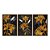 Kit 3 Quadros Decorativos Desenho Flor Amarela E Cinza Com Fundo Preto - Imagem 5