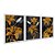 Kit 3 Quadros Decorativos Desenho Flor Amarela E Cinza Com Fundo Preto - Imagem 2