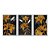 Kit 3 Quadros Decorativos Desenho Flor Amarela E Cinza Com Fundo Preto - Imagem 1