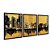 Kit 3 Quadros Decorativos Pintura Do Horizonte De Uma Cidade Abstrata Céu E Mar Dourados - Imagem 4